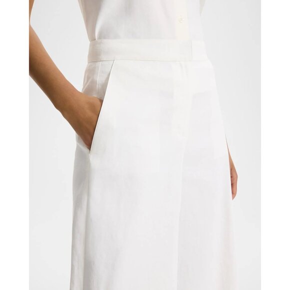 Theory Women's Wide Leg Clean Terena Linen Pants Cropped Hem White SZ 4 NEW $275 - Picture 3 of 3